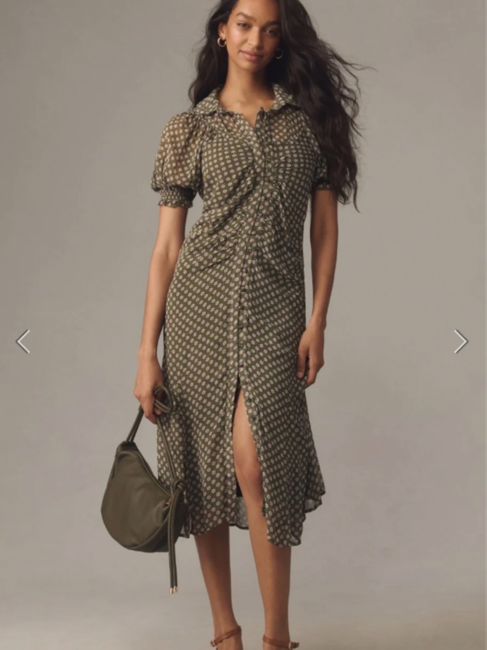 Anthropologie Puff Sleeve Ruched Midi Dress